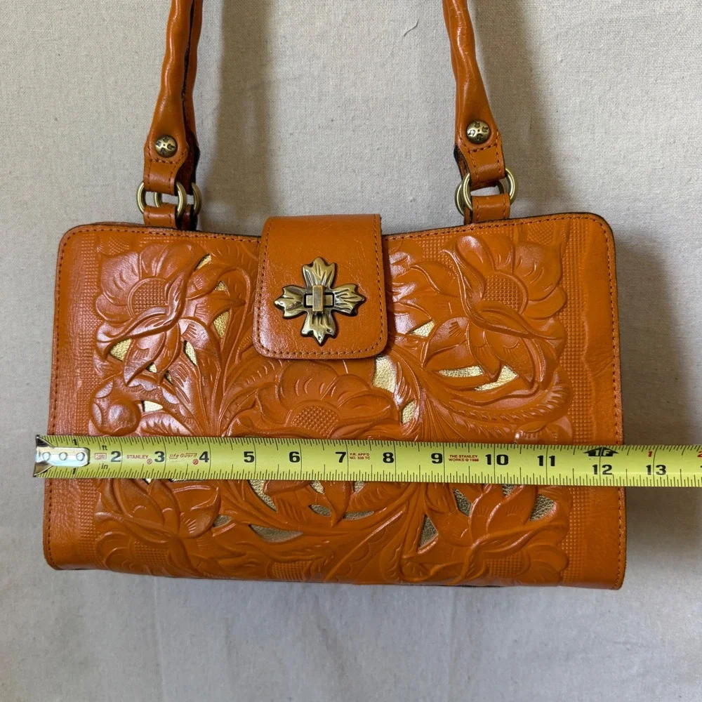 Orange Tooled Leather Patricia Nash Satchel Bag Boho Vintage Y2K Medium